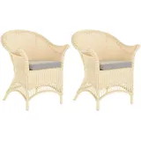 Krines Home Loungesessel 2er Set Extra breiter Rattansessel Landhaus Flechtsessel Wintergarten, Natur Rattan Sessel Korbsessel weiß
