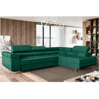 MEBLINI Schlafcouch mit Bettkasten - Ecksofa mit Schlaffunktion - Sofa mit Relaxfunktion und Kopfstützen - Couch L-Form - Eckcouch - Wohnlandschaft - MALIBA - 277x203x63cm Rechts - Grün Samt