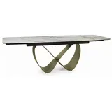 Casa Padrino Luxus Esstisch Weiß / Bernstein / Messing 160-240 cm - Ausziehbar - Weiß/Gelb/Gold
