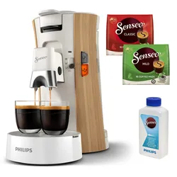 Kaffeepadmaschine »Select CSA240/05 Eco Conscious Collection«, drei Kaffee-Einstellungen, biobasierter Kunststoff, Seidenweiß matt, 67910263-0 Seidenweiß matt