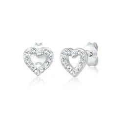 Paar Ohrstecker »Ohrstecker Herz Glas Kristalle Weiß 925 Sterling Silber«, 53153760-0 Silber + weiß mit Steinen