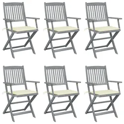 vidaXL 6x Akazienholz Massiv Gartenstuhl Klappbar mit Sitzkissen Armlehnen Klappstuhl Essstuhl Holzstuhl Stuhl Gartenstühle Holzstühle Stühle