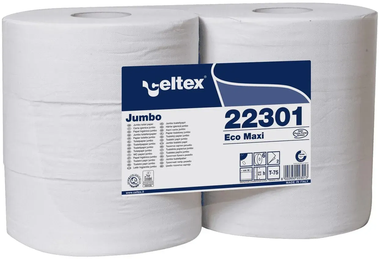 Jumbo Toilettenpapier 2-lagig 18×9,2cm 1670 Abrisse weiß, 6 Rollen je 300m