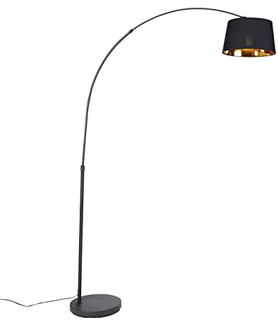 Qazqa - Moderne Bogenlampe schwarz mit Gold I Messing - Arc Basic I Wohnzimmer I Schlafzimmer - Stahl Länglich - LED geeignet E27
