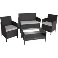 tectake Sitzgruppe Rattan Sitzgruppe, (Set, 4-tlg), für 4 Personen grau|schwarz 55,50 cm x 55,50 x 85,00 cm x 53,00 cm