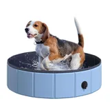 PawHut Hundebadewanne faltbar Badewanne Hundepool Plantschbecken Swimmingpool Wasserbecken für Hunde und Katzen Schwimmbecken Kunststoff+Holz Blau Ø80 x H20 cm