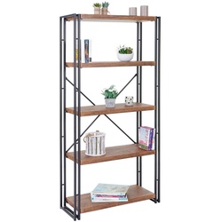 Bücherregal MCW-A27, Standregal Wohnregal, 165x80cm 3D-Struktur 5 Ebenen, Wildeiche-Optik