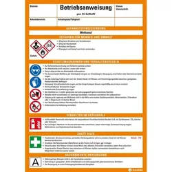 Betriebsanweisung Methanol, CLP/GHS, Kunststoff, 210x297mm, ASR A1.3, DIN EN ISO 7010