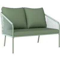 Outsunny Gartensofa mit Kissen 2-Sitzer Lounge Sofa Outdoor Balkon Sofa Rattansofa Gartenlounge Polyrattan Gartenmöbel Balkonmöbel 112 x 72 x 76 cm Grün