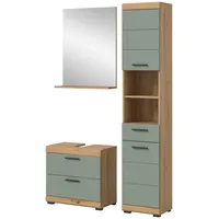 Inn.furn Badmöbel-Set, Salbeigrün, Eiche Artisan, Uni, Holz Optik, 112x191x37
