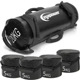 Eyepower 20kg Power Bag mit 4 Kettlebell Gewichten - 20x60 Home Training Sandbag 6 Griffe