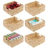 mDesign Aufbewahrungskorb für Schrank oder Regal – Schrankkorb mit kleiner integrierter Kreidetafel – geflochtener Korb aus Hyazinthe mit Tragegriffen für die Küche – 6er-Set – naturfarben
