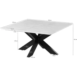 MASSIVMOEBEL24.DE Couchtisch Barcelona Marmor Weiß Eisen schwarz 90 x 90 x 45 cm