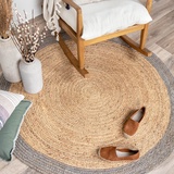 FRAAI Jute Teppich Rund - Fair Natur Grau Ø 100cm - Jute - Flachgewebe - Einfarbig - Boho, Modern - Wohnzimmer, Esszimmer, Schlafzimmer - Carpet