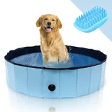 Vigevee Klappbares Hundepool 120 * 30CM, Planschbecken für Große Hunde in Blue mit Reparaturset