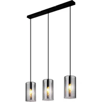 GLOBO Pendelleuchte Hängelampe Deckenleuchte Esstischlampe, Metall schwarz Glas Rauchfarben,