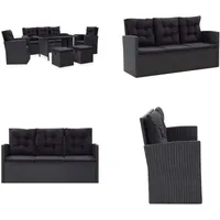 vidaXL 6 tlg. Garten Lounge Set mit Kissen Poly Rattan Schwarz - Garten-Sofagarnitur - Garten-Sofagarnituren - Gartensofa-Set - Gartensofa-Sets - Schwarz