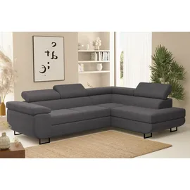 Fun Möbel Ecksofa Sofa mit Schlaffunktion METZ Stoff Poso Dunkelgrau Ottomane Rechts - Dunkelgrau