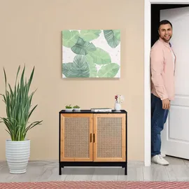 Relaxdays Sideboard mit 2 Türen, MDF + Bambus, schwarz/Natur