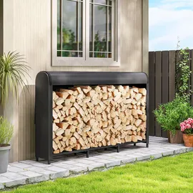 Outsunny Kaminholzregal Metall 199 x 30 x 121 cm für Außenbereich Schwarz