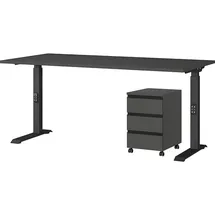 KADIMA DESIGN Büro Set 2-teilig Schreibtisch 160x80cm & Rollcontainer Graphit Einstellbar 68-91cm & Soft-Close Made in Germany "Stuttgart" Kadima Design