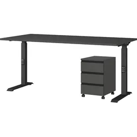 KADIMA DESIGN Büro Set 2-teilig Schreibtisch 160x80cm & Rollcontainer Graphit Einstellbar 68-91cm & Soft-Close Made in Germany "Stuttgart" Kadima Design