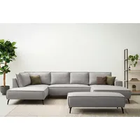 Wohnlandschaft OTTO HOME "TVINNU Leinenoptik, 354, mit Hocker", grau (silbergrau), B:354cm H:83cm T:193cm, Sofas, Wohnlandschaft, Recamiere rechts/links, stellbar zum Schlafsofa (Krokodilverbinder)