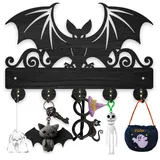 MAYJOYDIY Fledermausmotiv Holz Schlüsselhaken Tiermotiv Montierter Schlüsselhalter 30×20cm Kunst Dekor Schwarzer Wand Schlüsselhalter 5 Haken Aus Legierung Für Flur Büro Heimdekoration