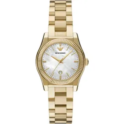 Quarzuhr EMPORIO ARMANI, gelbgoldfarben, perlmuttfarben, Armbanduhren, Damen, Armbanduhr, Damenuhr, Edelstahlarmband, analog, Tag