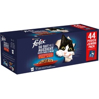 44x 85g Felix "So gut wie es aussieht" Pouches  Huhn, Rind, Ente, Lamm Katzenfutter nass