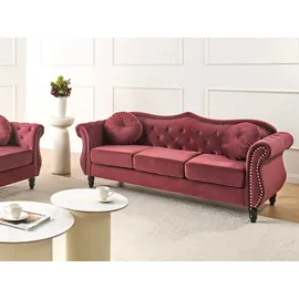 Beliani Sofa Samt 3-Sitzer Burgunderrot