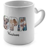 PhotoFancy® - Herztasse 'Opa' - Personalisierte Fototasse mit eigenem Foto und Text - Tasse mit Herz-Henkel selbst gestalten - Weiß