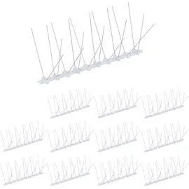Relaxdays Vogelabwehr Spikes, 12er Set, HBT: 10,5 x 25 x 14 cm, Taubenabwehr Balkon & Dach, 4-reihig, Edelstahl, Silber