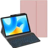 YHFZR Tastatur Hülle für Samsung Galaxy Tab Active 5/Tab Active 3 8 Zoll SM-X300/X306B/T570/T575, [QWERTY Layout] Ultraslim Hülle mit 7 Farben Beleuchtung Kabellose Tastatur mit Schützhülle, Rosa
