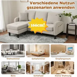 Merax Eckcouch Leinen 3-Sitzer Beige