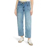 Cartoon Damen Used Look-Jeans mit Bindegürtel 34, Blau - 34W