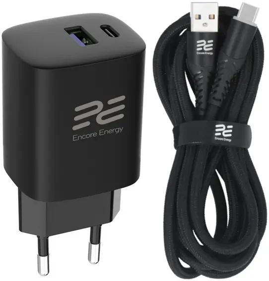 Neues Netzteil Encore Energy GaN QC 4.0 PD 3.0 USB-A USB-C 45W GaN-4583R + USB-A auf USB-C Kabel 2m