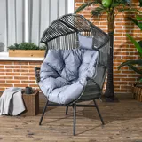 Outsunny Rattansessel, Rattan Korbsessel mit dickem Sitzkissen für Terrasse Grau