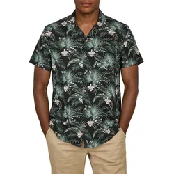 riverso Hawaii Hemd Männer Kurzarm RIVMick Regular Fit Regular Fit Tropical Schwarz 5XL
