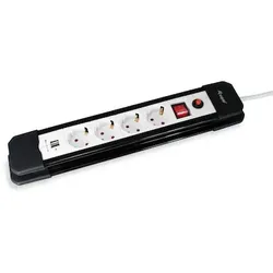 EQUIP 245553 4fach Verteiler mit Schalter und 2fach USB-Lader, Mehrfachsteckdose Schuko
