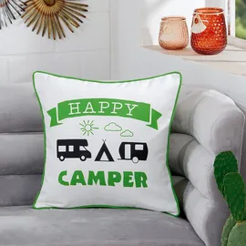 Gilde Happy Camper Kissen 45 x 45 cm Weiß