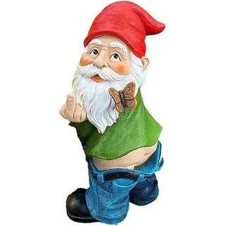 Angaekkot Weihnachtswichtel-Ornament,Gartenzwerg Mittelfinger,Lustiger Gartenzwerg,Gartenzwerge für Außen,Frecher Gartenzwerg-Stinkefinger Dekorationen für Terrasse, Einweihungs-Gartengeschenk (B)