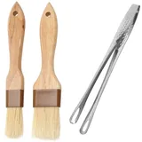 2 Stück Backpinsel Naturborsten, Backpinsel Holz, Pinsel Backen, Küchenpinsel Pinsel für Brotteig Grillsauce Backen Kochen Fleisch und Fisch Zucker Handwerk Pralinen(Klein+Mittel)