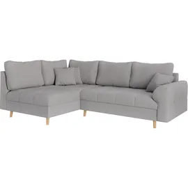 Home Affaire Ecksofa HOME AFFAIRE "CHARRE L-Form mit Ottomane, Maße B/T/H: 231/161/81 cm", grau (hellgrau), B:231cm H:81cm T:161cm, 100% Polyester, Sofas, Ecksofa, feine Steppung, lose Rücken- und Zierkissen, auch in Cord und Bouclé