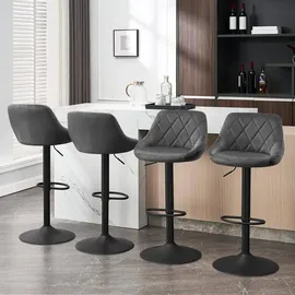 Woltu Barhocker 2er Set, Barstuhl, Gute gepolsterte Sitzfläche aus Samt, Höhenverstellbar, Drehbar, Dunkelgrau