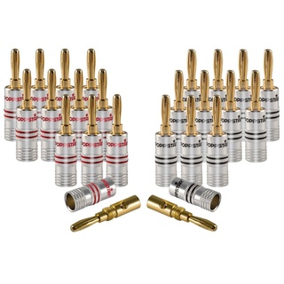 Poppstar High End Bananenstecker für Lautsprecherkabel (bis 6 mm) Audio-Adapter, für Lautsprecher, AV Receiver (Kontakte vergoldet, 12 schwarz, 12 rot)