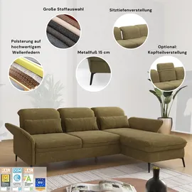 sit&more Ecksofa SIT & MORE "Emely, inkl. Sitztiefenverstellung", grau (taupe), B:264cm H:92cm T:198cm, 95%Polyester, 5% Polyamid, Sofas, Ecksofa, wahlweise mit Bettfunktion,Bettkasten,Kopf- & Armteilverstellung