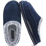 KuaiLu Herren Kuschelschuhe aus Plüsch mit offenem Rücken Herren Memory-Schaum Clog Hausschuhe Bequeme handgemachte Stitch Microsuede Slip-On Hausschuhe mit stützend Indoor Outdoor Blau Größe 47 - 47 EU