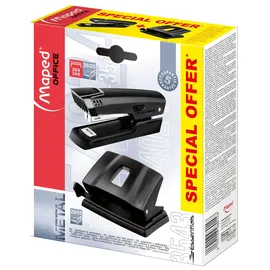 Maped 898014 Heftgerät- und Locher-Set Essentials, schwarz