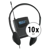 Beatfoxx Silent Guide V2 Bodypack-Receiver Economy Set Funk-Kopfhörer (Dezentes Tourguide-Set mit 10 Stereo Funk-Empfänger, UHF-Technik, 3 empfangbare Kanäle inkl. 10 Kopfhörer) schwarz